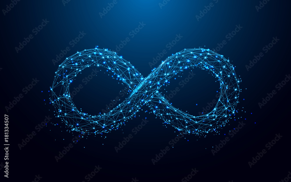 Aufkleber Infinity icon from lines and triangles, point connecting network on blue background. Illustration vector