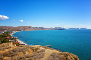 View of the village of Koktebel and the Black Sea, Crimea