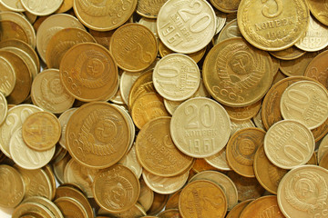 Soviet union coins close-up background