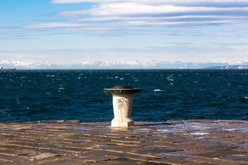 bora wind on Audace pier, Trieste