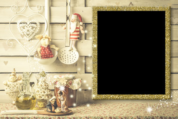 Christmas menu, photo frame or greetings card.