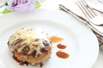 homemade cheese patty and sauce with iced tea