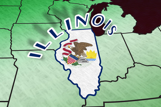 Illinois State Illustration in perspective USA map