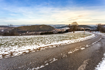 hillside street in winter