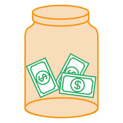 glass jar with bills money