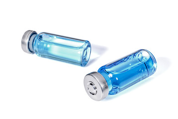 Medicals vials with blue vaccine