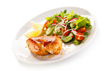 Grilled chicken fillet on white background