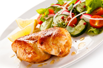 Grilled chicken fillet on white background