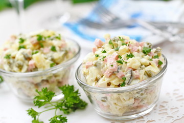 Russian traditional salad Olivier