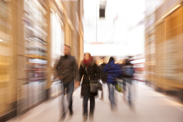 Motion blurred pedestrians, zoom effect