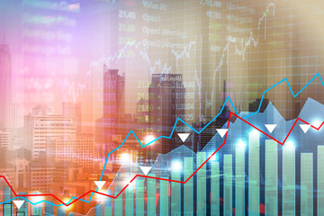 Statistic graph stock market data and finance indicator analysis from LED display. including...