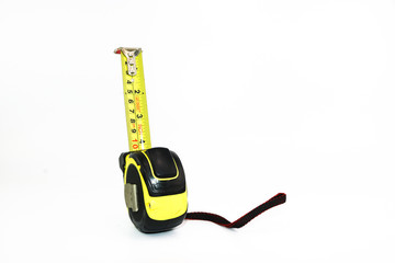 Yellow measuring tape with hand strap rope