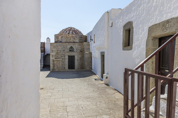 Architecture of the monastery of Saint John the Theologian in Patmos island, Dodecanese, Greece 
