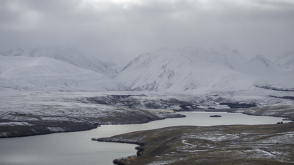 Lake Alexandrina coated in snow, New Zealand