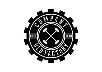 Flat Gear Barbell Cross GYM Company Logo Stamp 