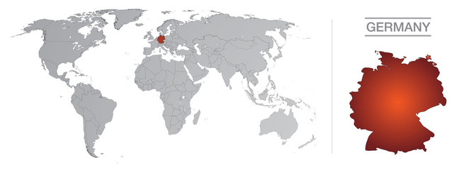 Allemagne dans le monde, avec frontières et tous les pays du monde séparés