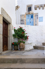 Fototapeta na wymiar Traditional architecture in the chora of Patmos island, Dodecanese, Greece 