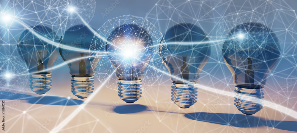 Aufkleber bright lightbulbs and connections lined up 3d rendering