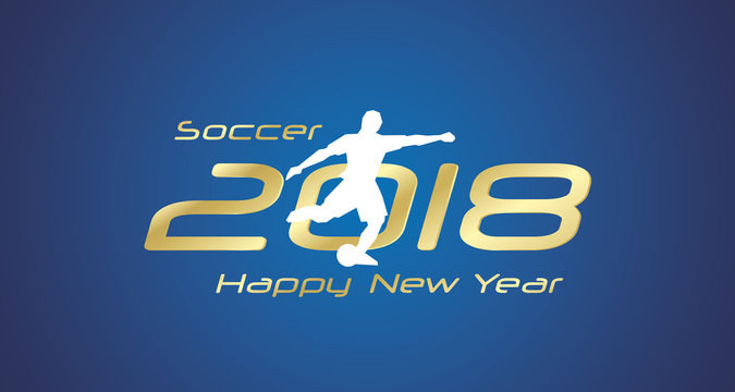 Soccer free kick 2018 Happy New Year gold logo icon blue background
