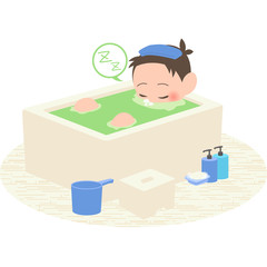 入浴中に寝る男性