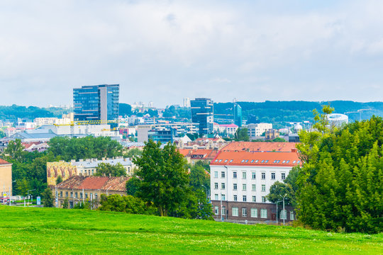 Aerial view of the lithuanian capital Vilnius from top of the Tauras hill.