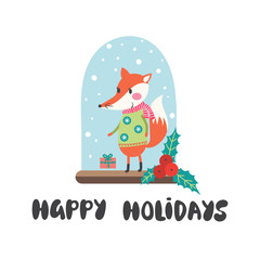 Cute Christmas greeting card with fox