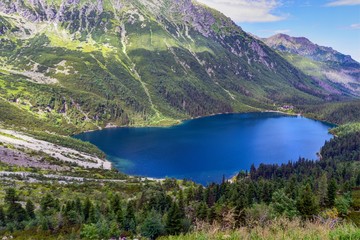 Fototapeta na wymiar Green water of Morskie Oko lake in summer, Tatra Mountains, Poland