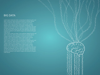 Big data visualization vector concept with brain as symbol of analysis. Data analytics, security symbol.