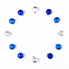 New Year, Christmas Wreath of Colorful Balls. Top View .