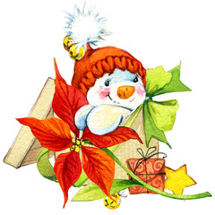 Naklejka premium hand-drawn watercolor illustration of cute Snowman