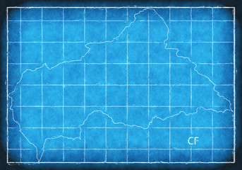 Central African Republic map blue print artwork illustration silhouette