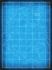 Colombia map blue print artwork illustration silhouette