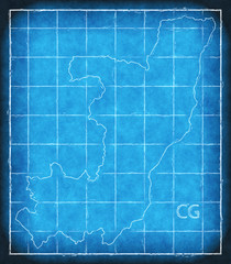 Congo Republic map blue print artwork illustration silhouette