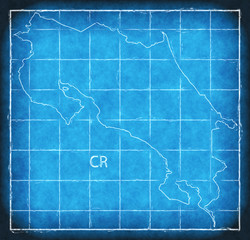 Costa Rica map blue print artwork illustration silhouette