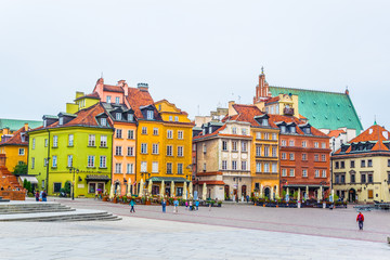 View of the castle square in front of the royal castle and sigismund´s column in Warsaw, Poland.