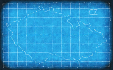 Czech Republic map blue print artwork illustration silhouette