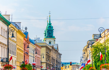 Colorful facades of the nowy swiat street in Warsaw, Poland.