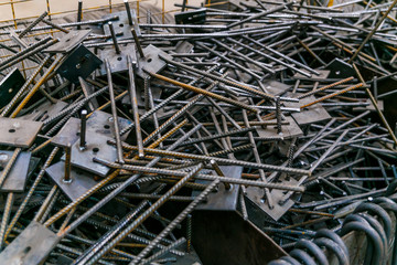 Rolls of aluminum metal fittings steel armature . Heavy industry production. Metal rolling plant