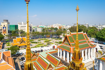 The Buddhist temple Wat Ratchanatdaram, meaning Temple of the Royal Niece, situated in the central district of Bangkok. Thai architectural decorative, ornate to see in Wat- and palace roofs and spires