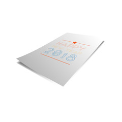 Happy new year 2018 words on grey and white paper mockup with white background, card, magazine, postcard, flyer and brochure mock-up.