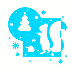 Christmas card with squirrel and fir-tree,vector