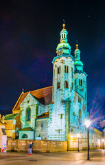 Night view of the illuminated saint Andrew church in Krakow/Cracow, Poland. - obrazy, fototapety, plakaty