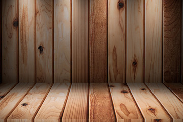 wooden room interior with wood tiles and lighting for background show products