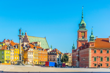 View of the castle square in front of the royal castle and sigismund´s column in Warsaw, Poland.