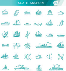 vector line set of ships and boats - obrazy, fototapety, plakaty