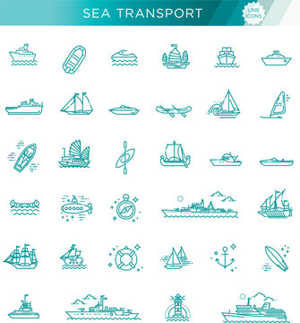 vector line set of ships and boats