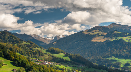Fototapeta premium beautiful village of Seewis and surrounding landscape in the Swiss Alps near Klosters