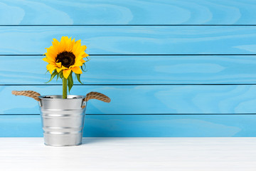 Sunflower in silver pot - Powered by Adobe