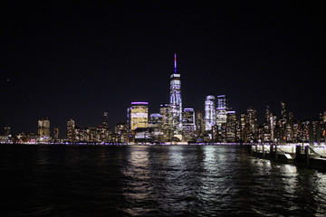 Skyscrapers of Manhattan by night, New York, USA