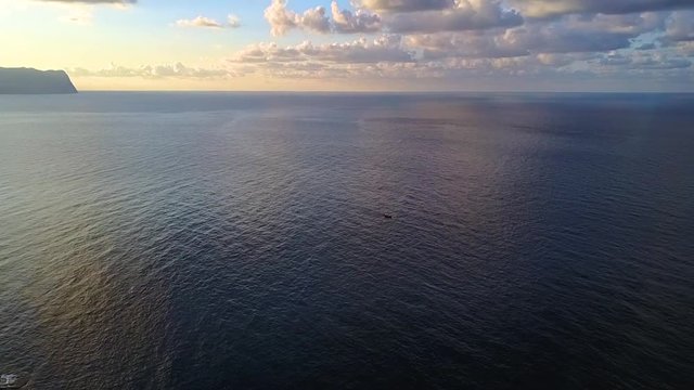 seascape. camera flies over the sea and rocks , video from the drone, flight over the sea